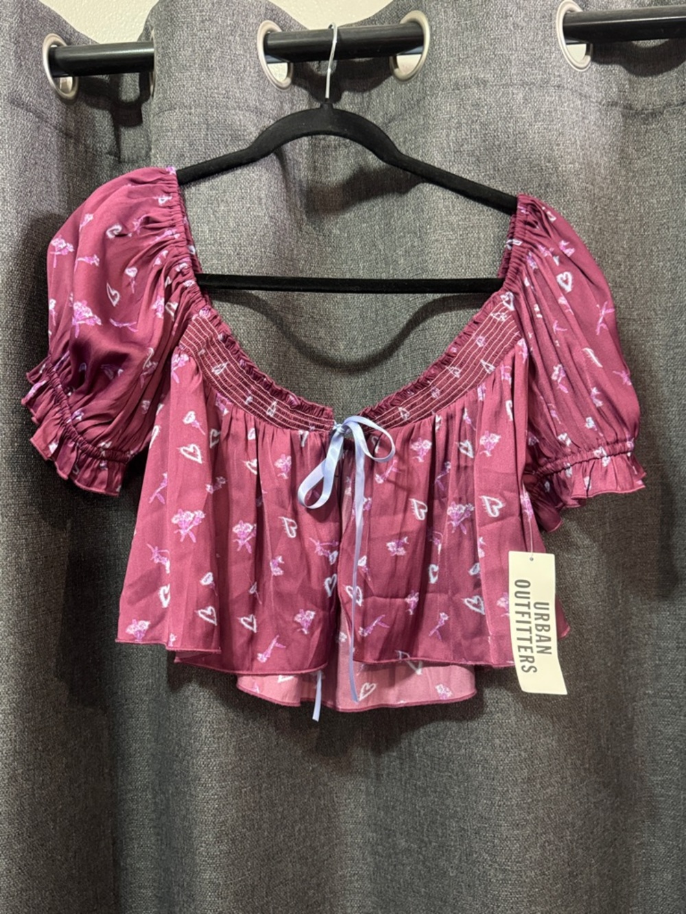 Urban Outfitters Plum Floral Heart Tie-Front Top